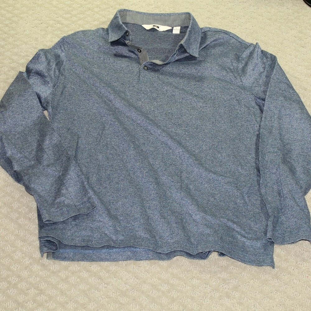 NWOT Joseph Abboud Men's L 100% Cotton Variegated Blue Long Sleeve Polo Shirt